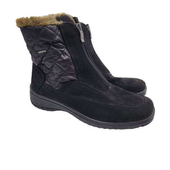 Ara Maeko Gore-Tex Snow Winter Boots Front Zipper Suede Quilted Black UK5 US 7.5 - Picture 1 of 10